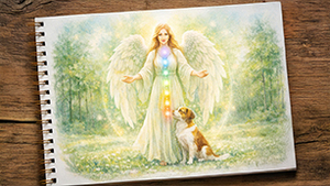 Raphael – Meditation für Heilung, Vertrauen und Lebenskraft Der ENGEL mit Hund in einer Waldlichtung