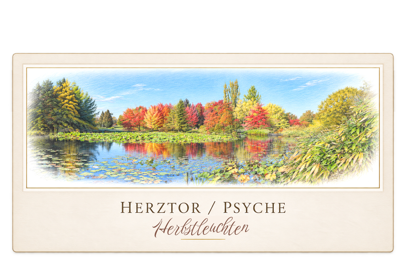 Herbstleuchten am See mit farbenprächtigen Bäumen – Vorschaubild zum PSYCHE-Kapitel über LICHT, Wandel und Leben.